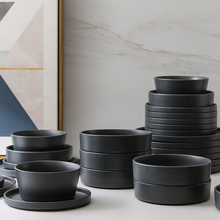Celina 16-Piece Grey Stoneware Dinnerware Set