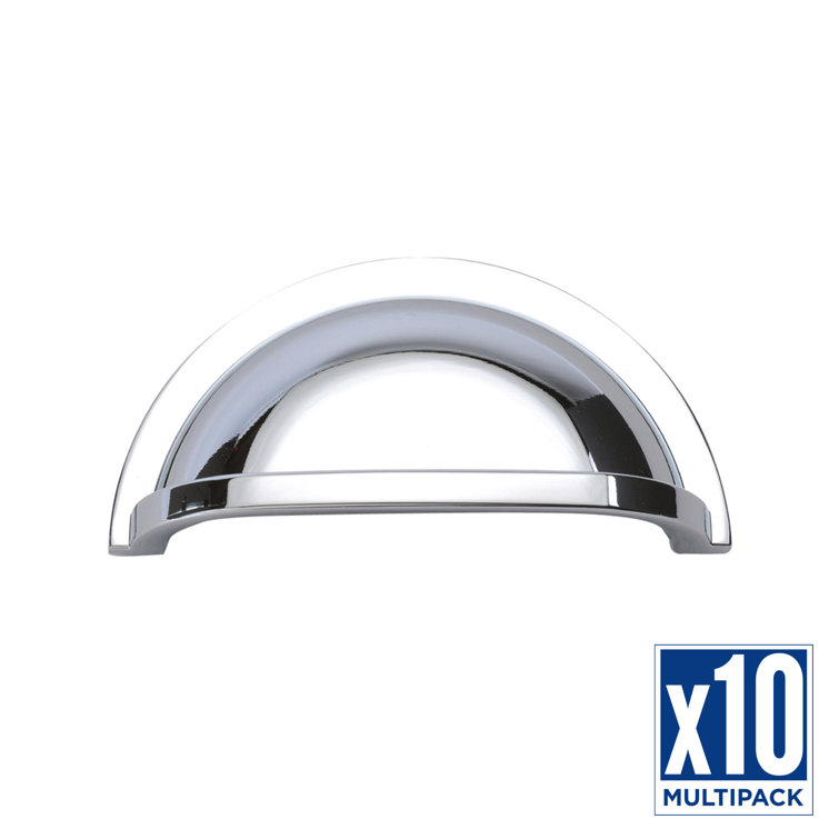 Chrome Round Cup Pulls with Mounting Hardware, 10-Pack