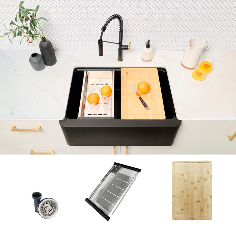 Black Granite 30-Inch Farmhouse Single Bowl Kitchen Sink