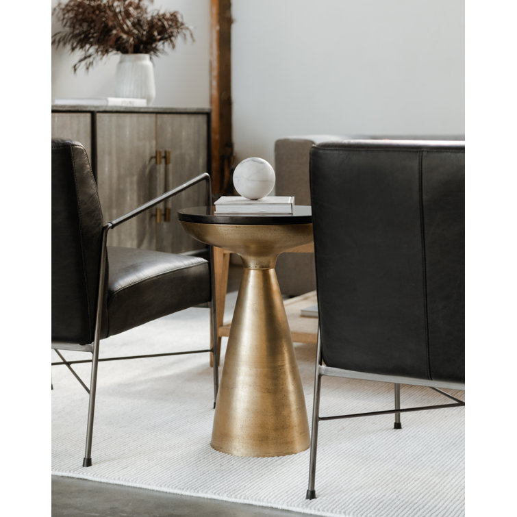 Dagwood Black Geometric Top-Grain Leather Chaise with Metal Frame