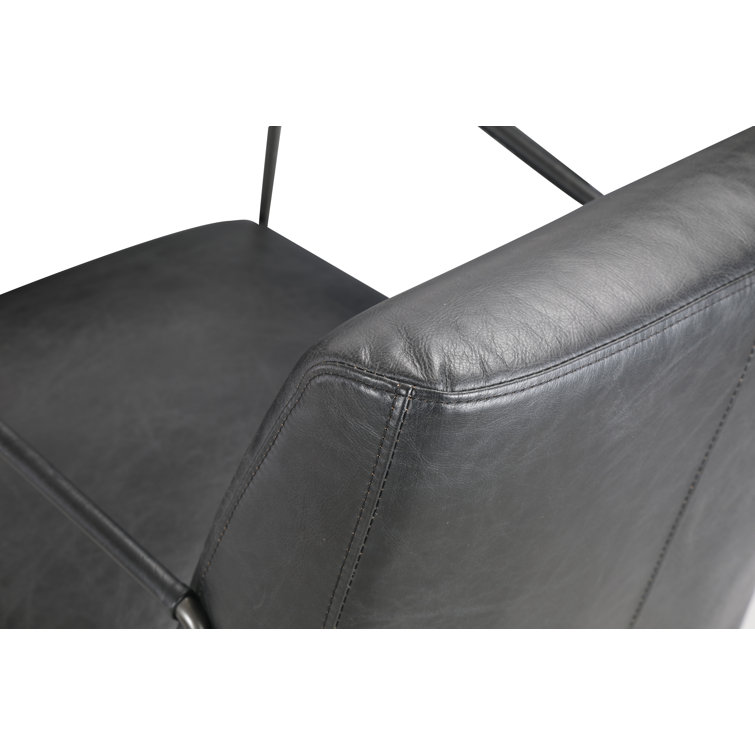 Dagwood Black Geometric Top-Grain Leather Chaise with Metal Frame