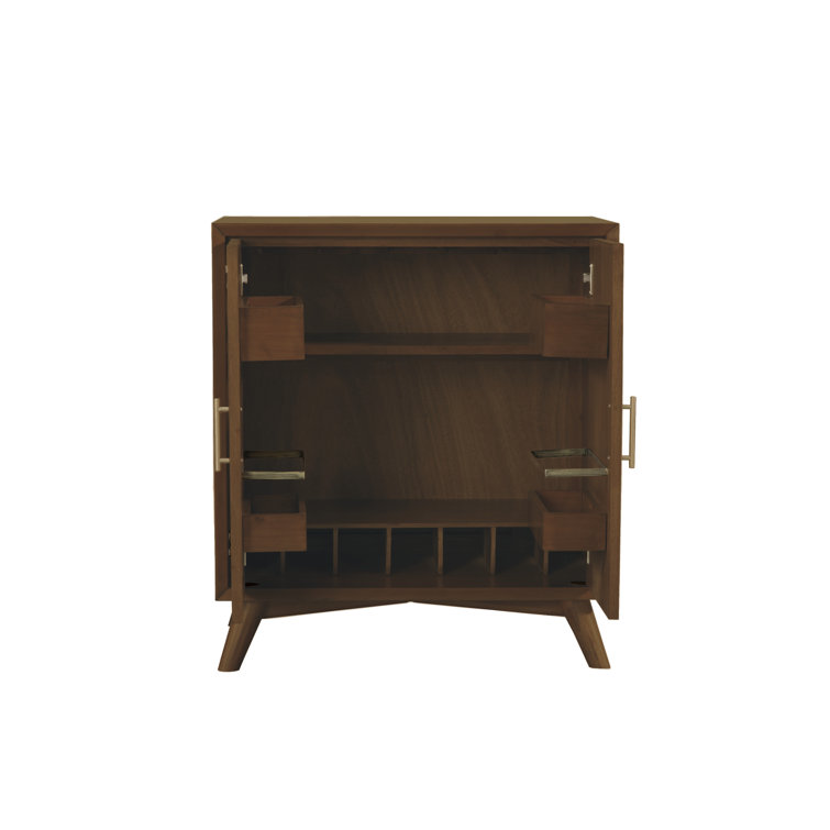 Walnut Mid-Century Modern Solid Wood Bar Cabinet