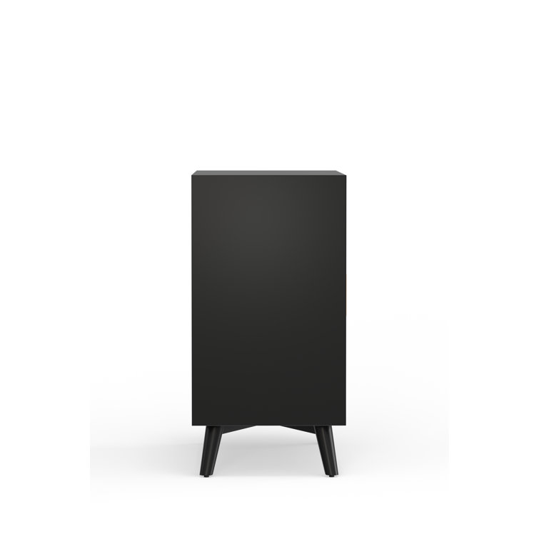 Black Solid and Manufactured Wood Mid-Century Modern Bar Cabinet