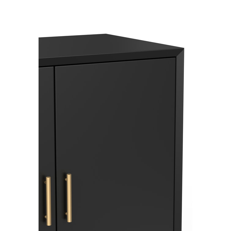 Black Solid and Manufactured Wood Mid-Century Modern Bar Cabinet