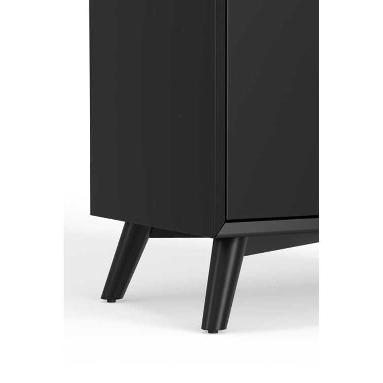 Black Solid and Manufactured Wood Mid-Century Modern Bar Cabinet