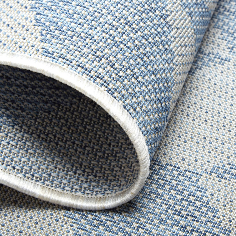 Blue and Grey Herringbone Indoor/Outdoor Rectangular Rug 6' x 9'