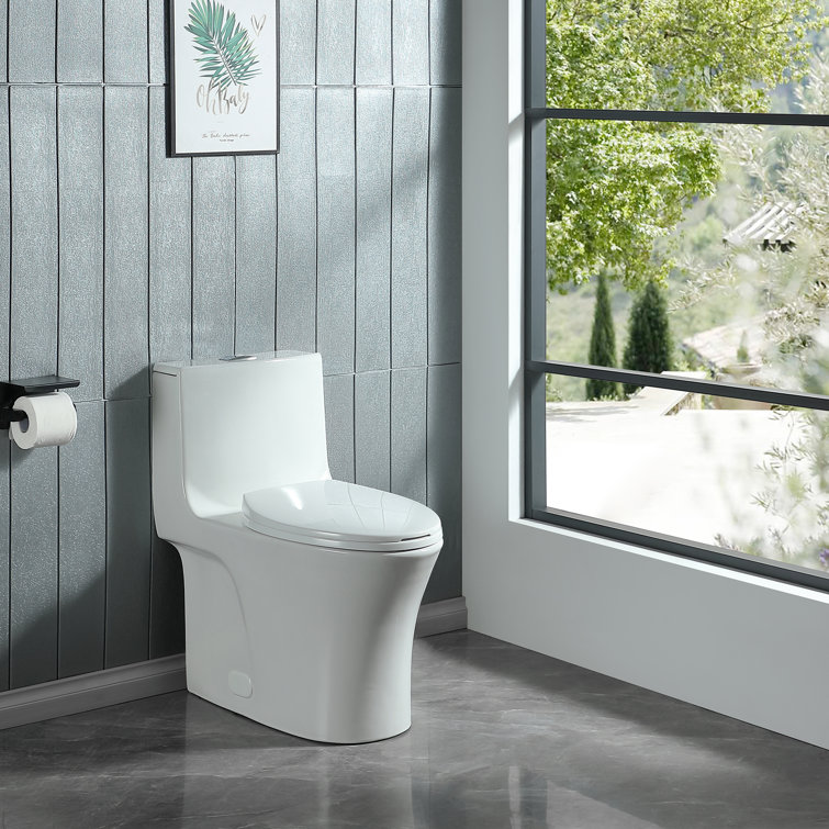 Glossy White Elongated Dual Flush One-Piece Toilet