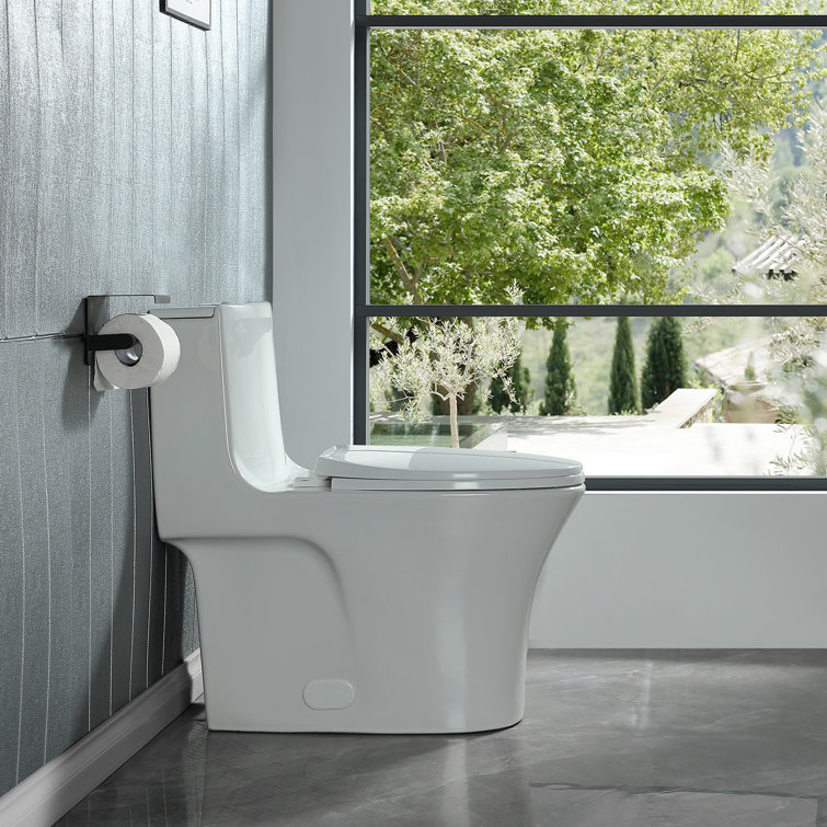 Glossy White Elongated Dual Flush One-Piece Toilet