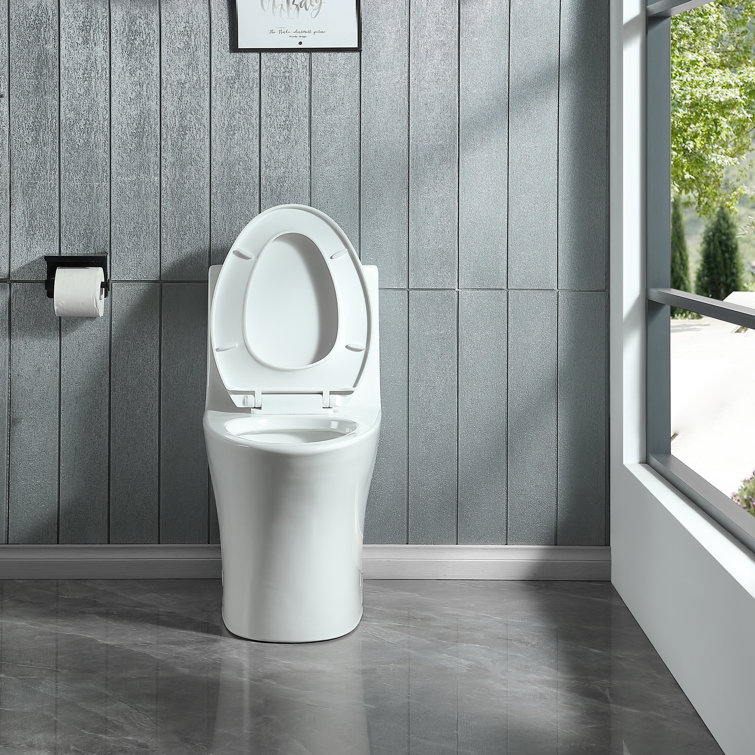 Glossy White Elongated Dual Flush One-Piece Toilet