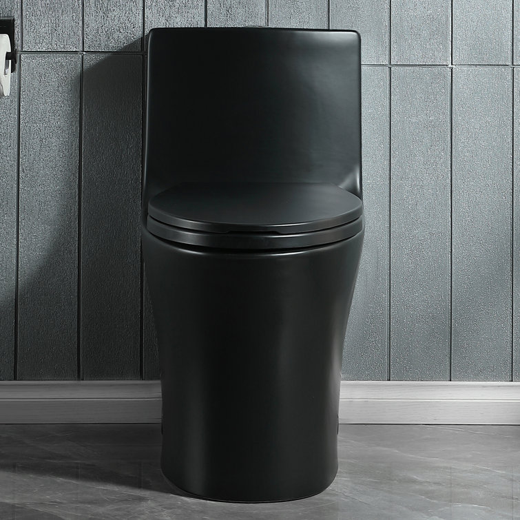 Matte Black Ceramic Dual-Flush Elongated One-Piece Toilet