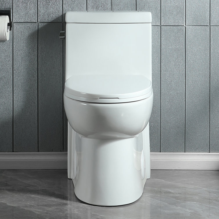 Glossy White Elongated One-Piece Dual Flush Toilet