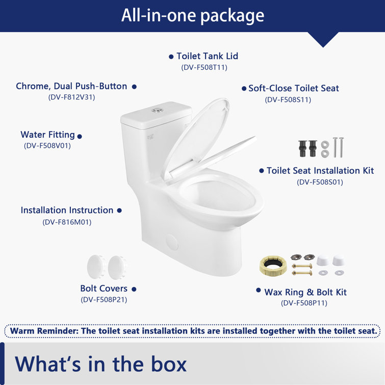 White Ceramic Dual Flush Elongated One-Piece Toilet