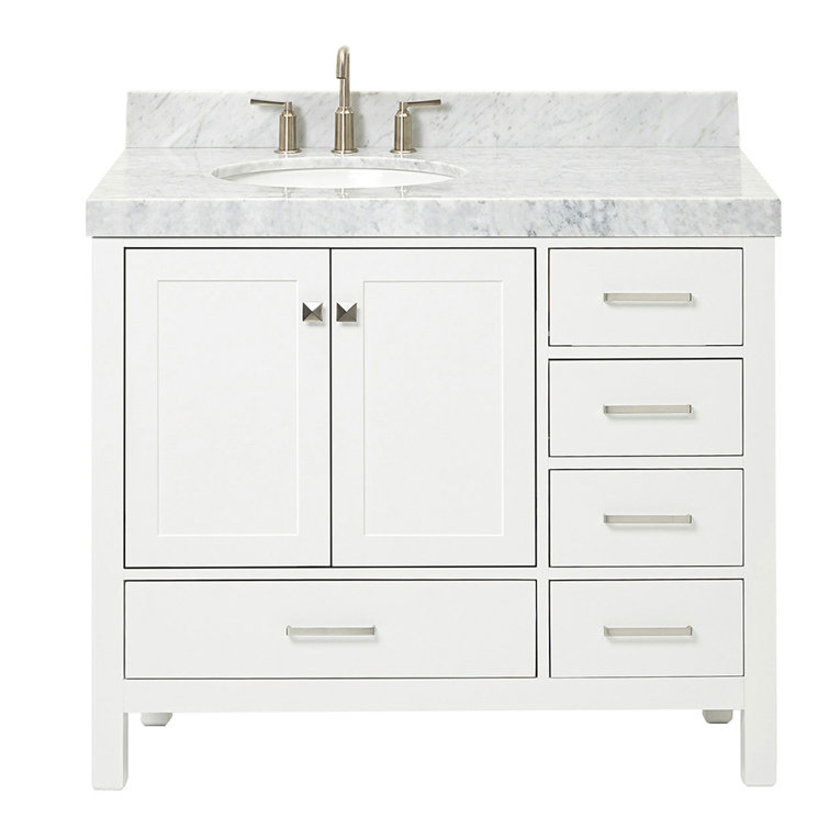 Cambridge 42'' White Wood Single Bathroom Vanity with Carrara Marble Top