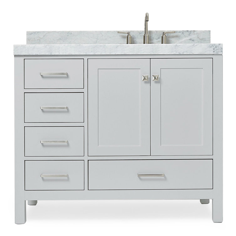 Cambridge 42'' Light Gray Wood Single Sink Vanity with Carrara Marble Top
