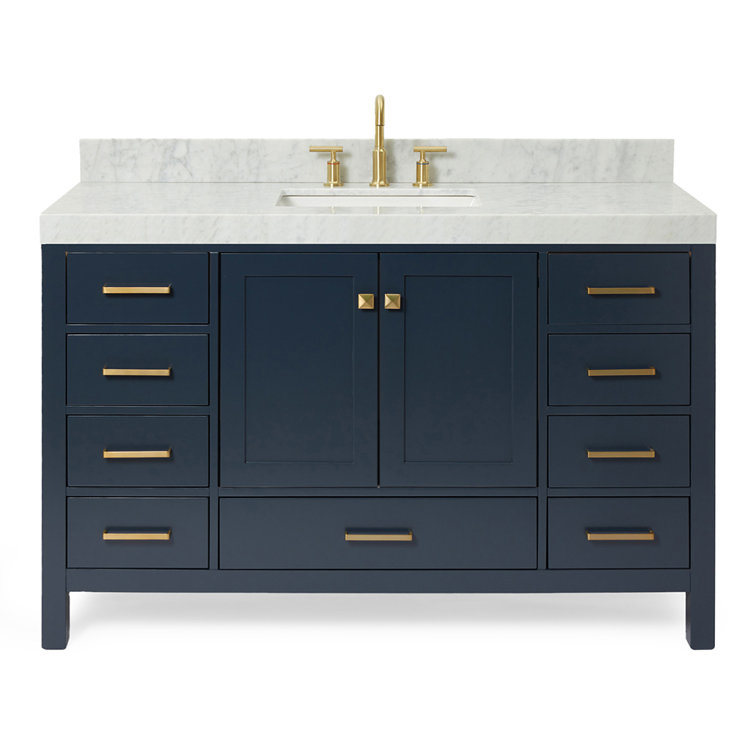 Midnight Blue 54" Freestanding Vanity with Carrara Marble Top