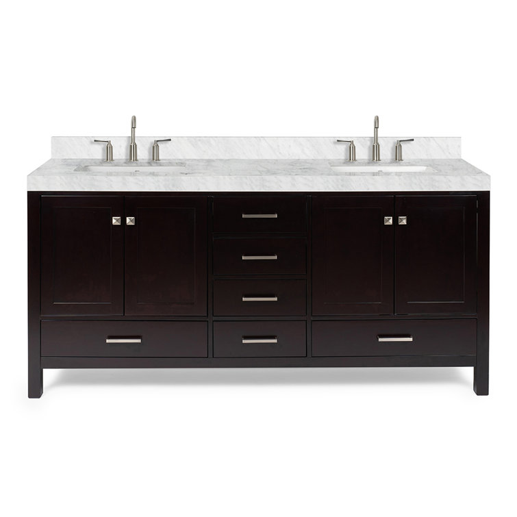 Espresso Wood Double Freestanding Vanity with Carrara Marble Top