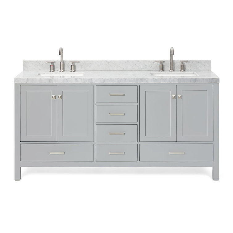 Cambridge 72'' Gray Wood Double Freestanding Bathroom Vanity with Carrara Marble Top