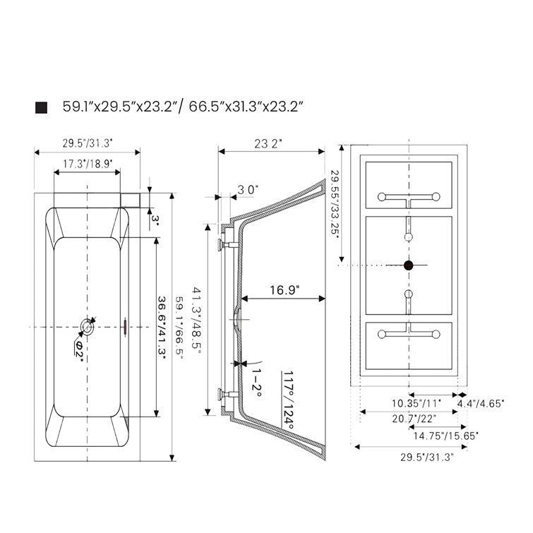 Orion 59'' White and Matte Black Acrylic Freestanding Bathtub