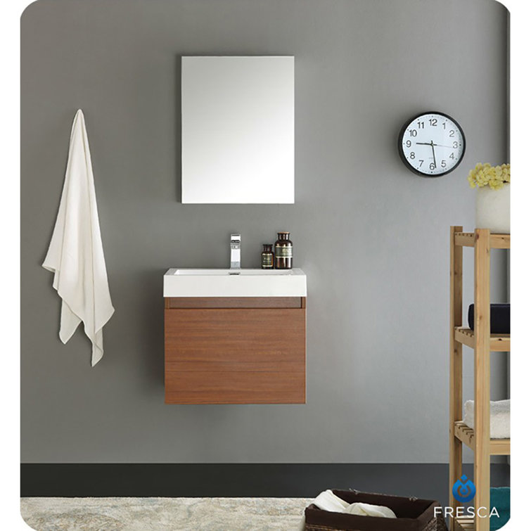 Teak Wall-Mounted Single Sink Vanity with Acrylic Top