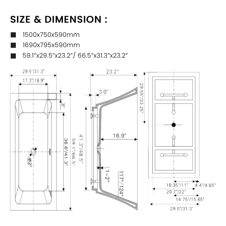 67'' White Freestanding Acrylic Soaking Bathtub