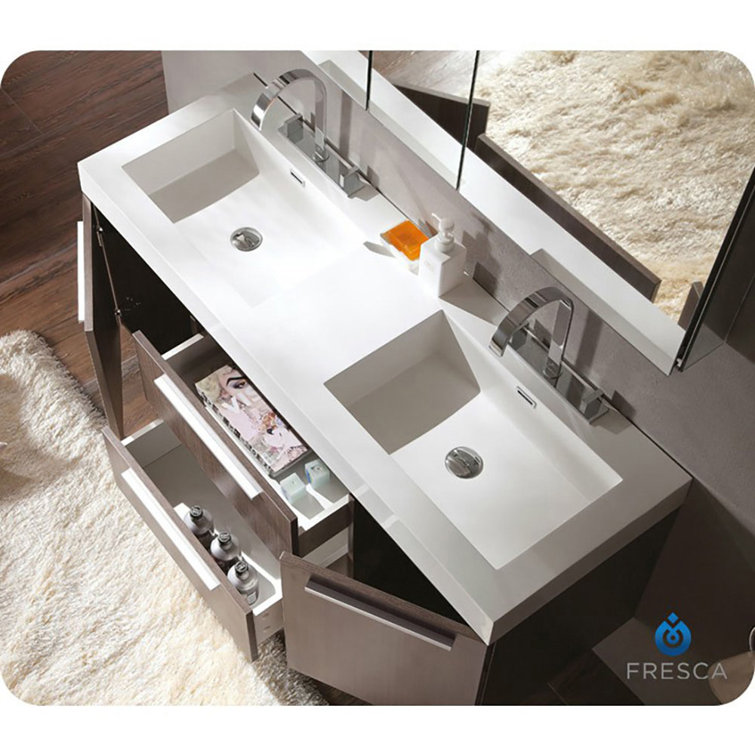 Gray Oak 54" Wall-Mount Double Sink Vanity with Acrylic Top