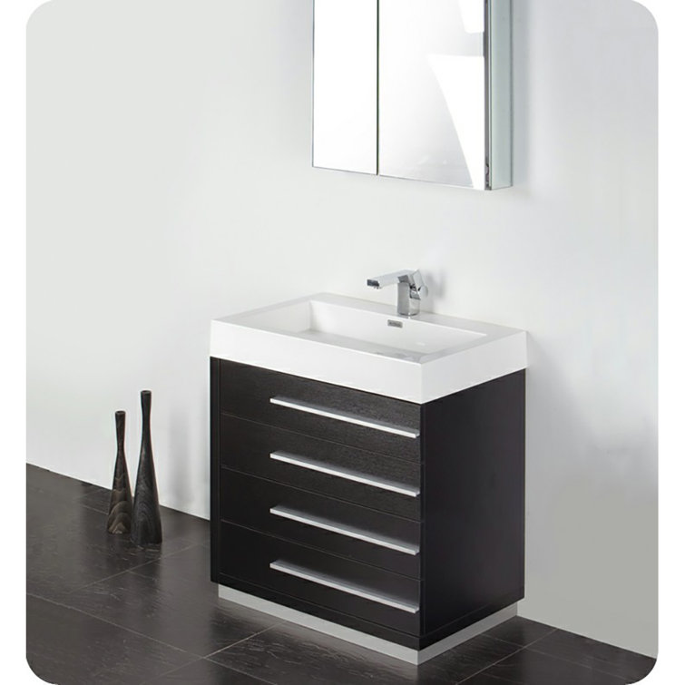 Sleek 30" Black MDF Modern Vanity with Integrated Acrylic Sink
