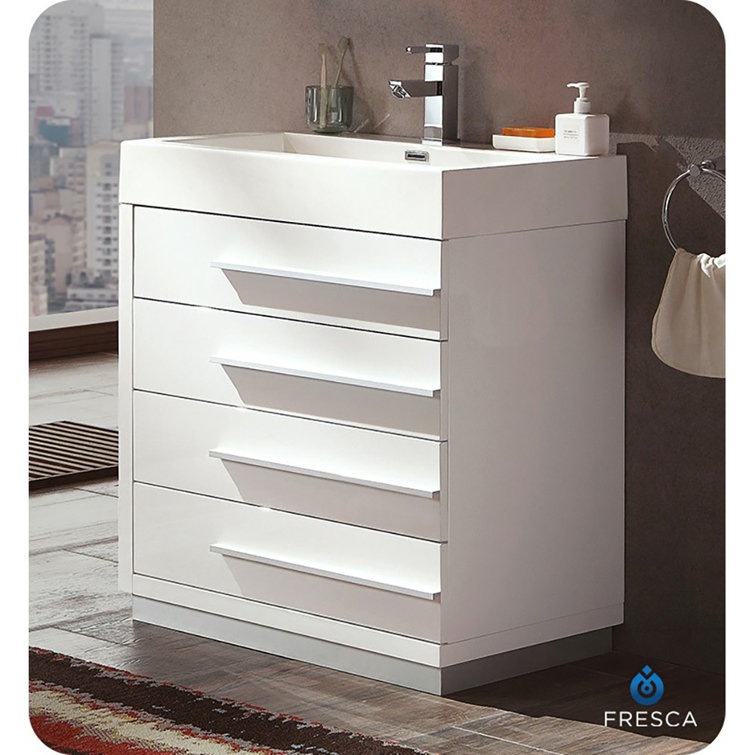 24-Inch Glossy White MDF Freestanding Vanity with Acrylic Sink