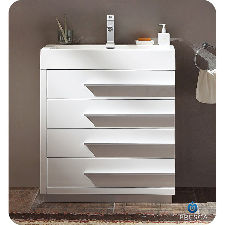 24-Inch Glossy White MDF Freestanding Vanity with Acrylic Sink