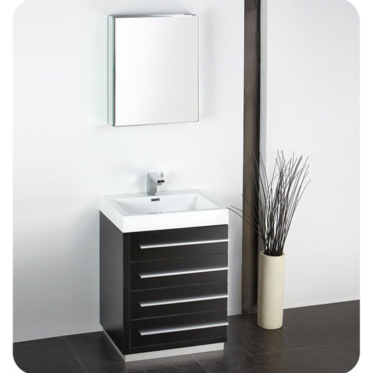 Black MDF Single Sink Bathroom Vanity with Acrylic Top
