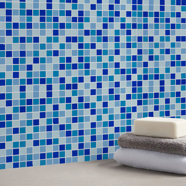 Aqua Blue Polished Glass Mosaic Wall Tile