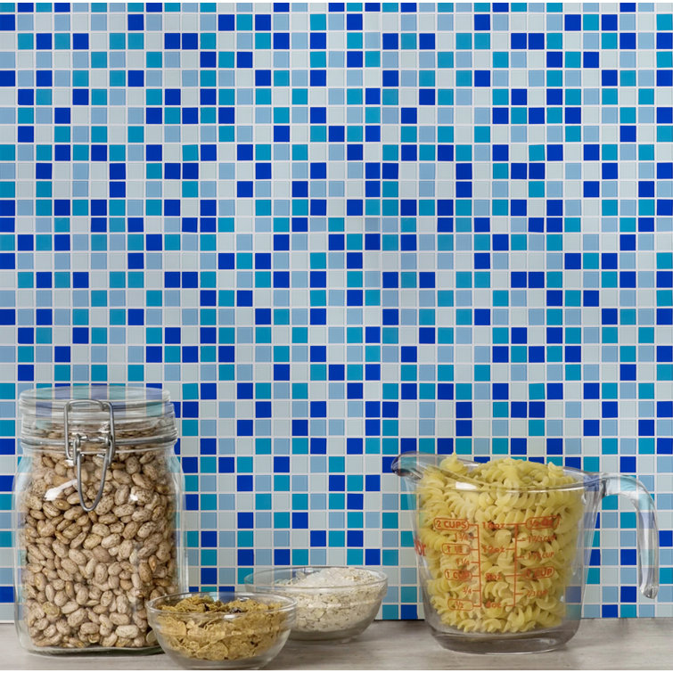 Aqua Blue Polished Glass Mosaic Wall Tile