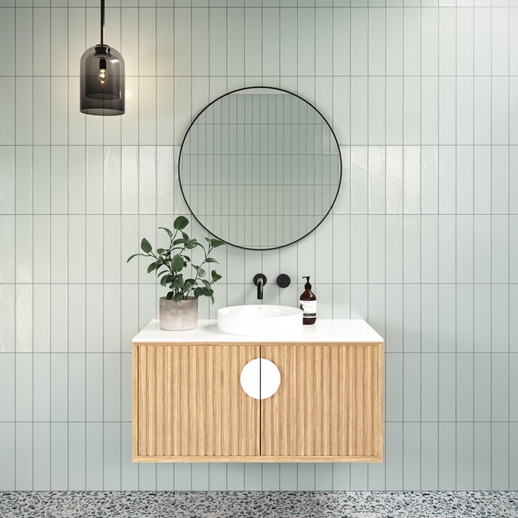Trinity 28" Round Black Wood Framed Modern Mirror