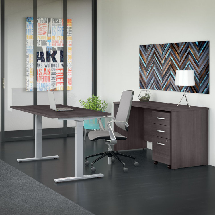 Storm Gray Rectangular Writing Desk with Cable Management