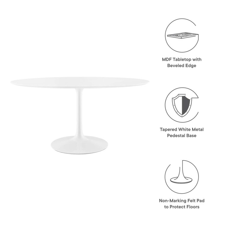 Modern 60" Oval White Wood Dining Table with Sleek Metal Base