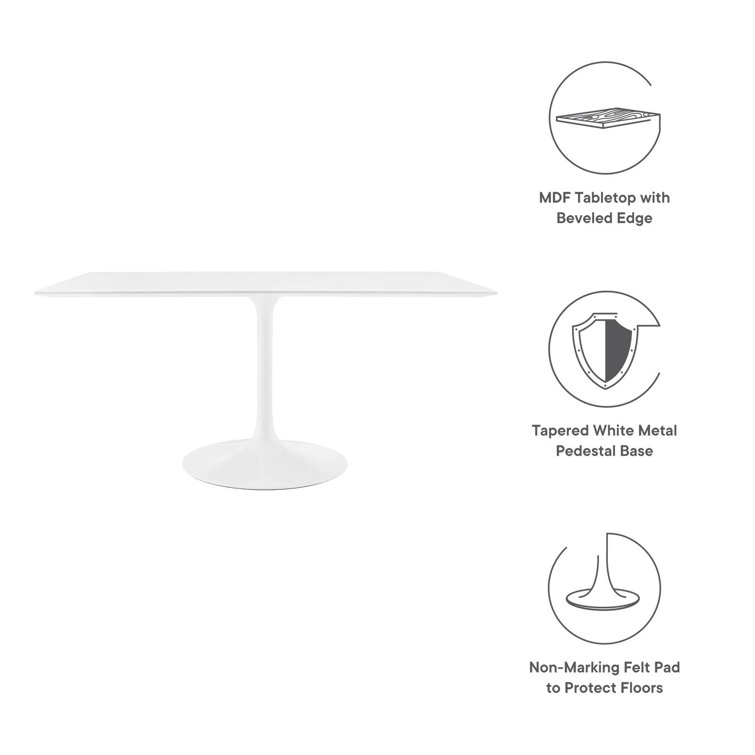 Lippa 60" White Rectangular Mid-Century Modern Dining Table