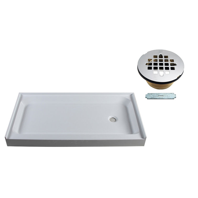 60'' White Gloss Rectangular Shower Base with Brass Drain