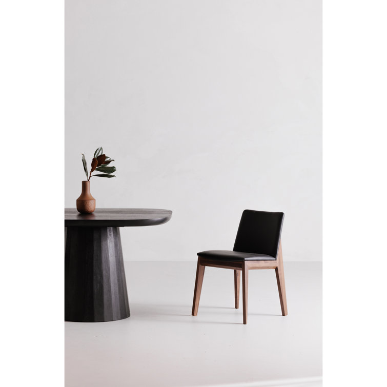 Black Faux Leather Upholstered Side Chair with Oak Frame