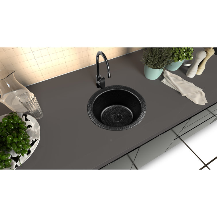 Black Hand Hammered Circular Aluminum Bar Prep Sink, 12 inches