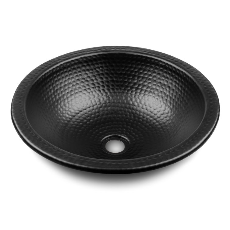 Black Hand Hammered Aluminum 16" Round Bathroom Sink