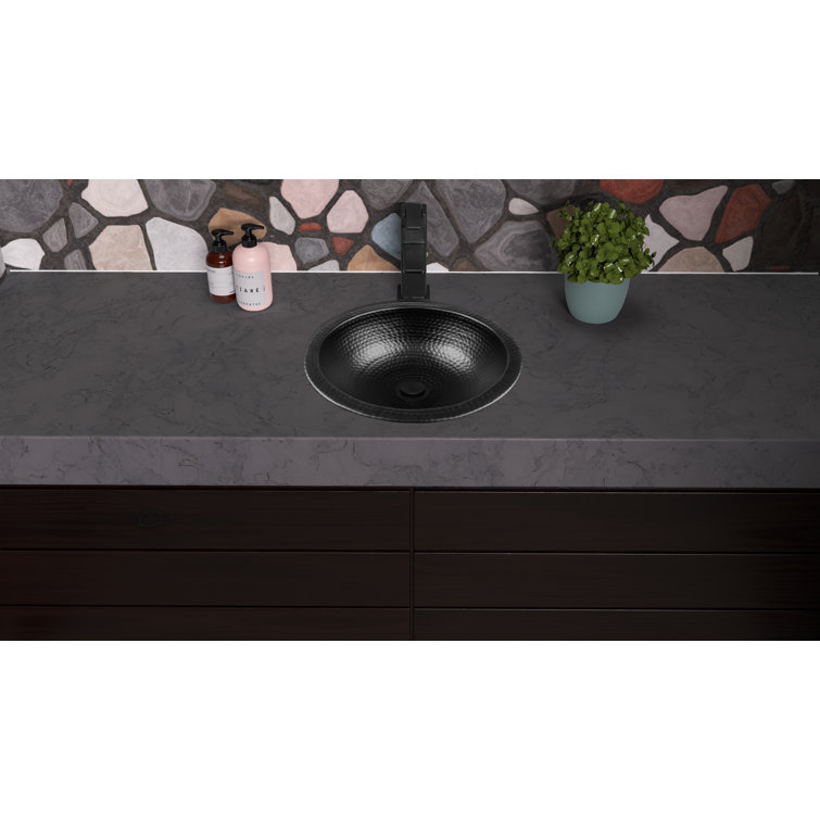 Black Hand Hammered Aluminum 16" Round Bathroom Sink