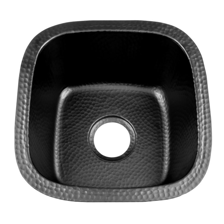 Matte Black Hand Hammered Aluminum Square Bar Prep Sink, 15"