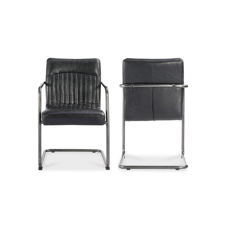 Ansel Industrial Black Leather Metal Arm Chair - Set of 2