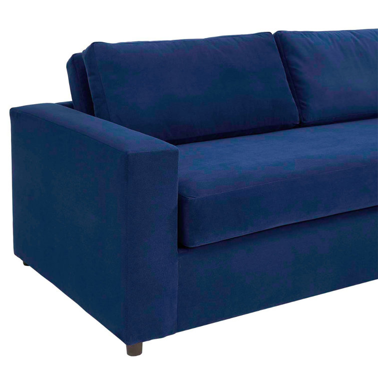 Avendale Luxe Deep Navy Velvet Track Arm Sofa with Bench Cushion