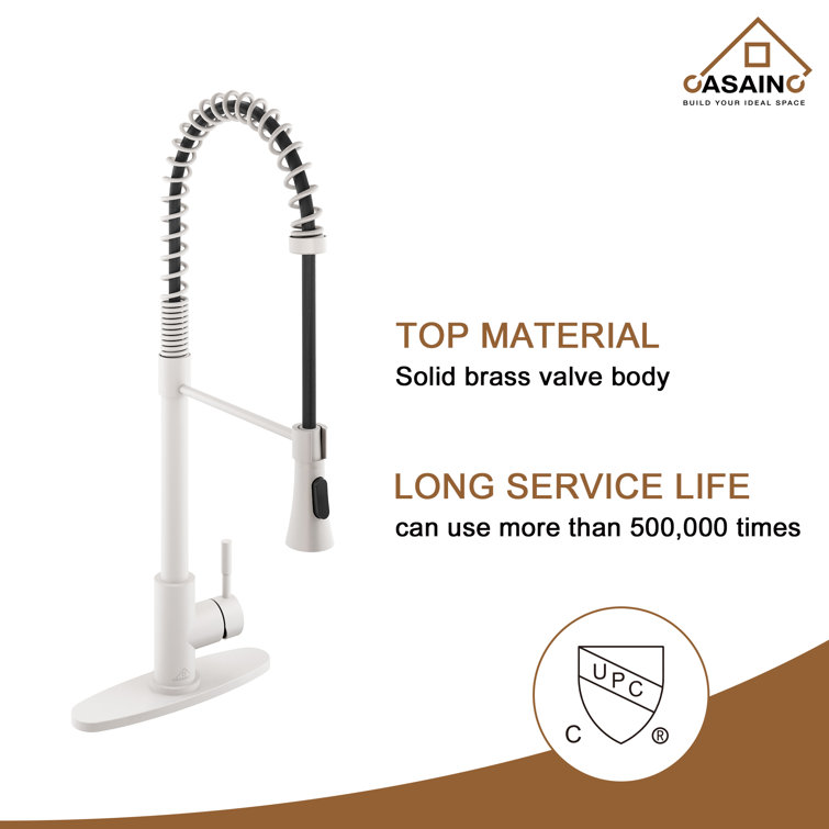 Matte White Single Handle Pull Down Kitchen Faucet