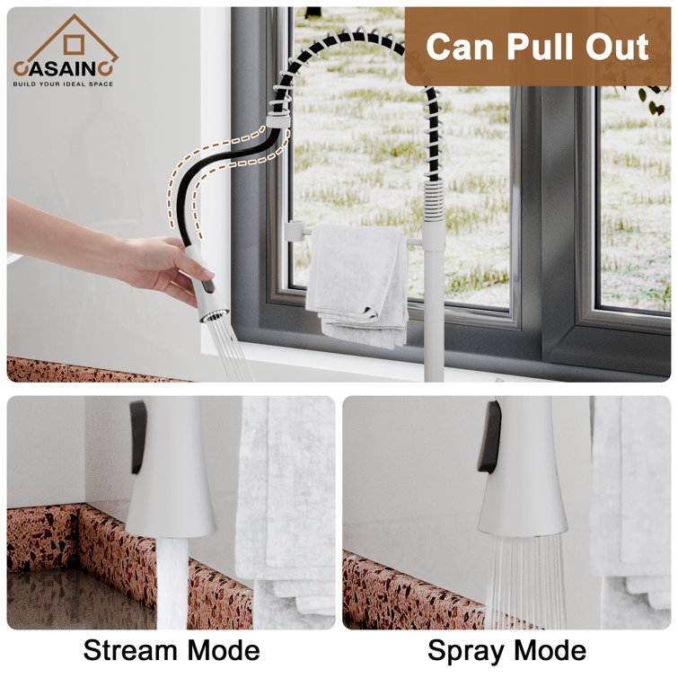 Matte White Single Handle Pull Down Kitchen Faucet