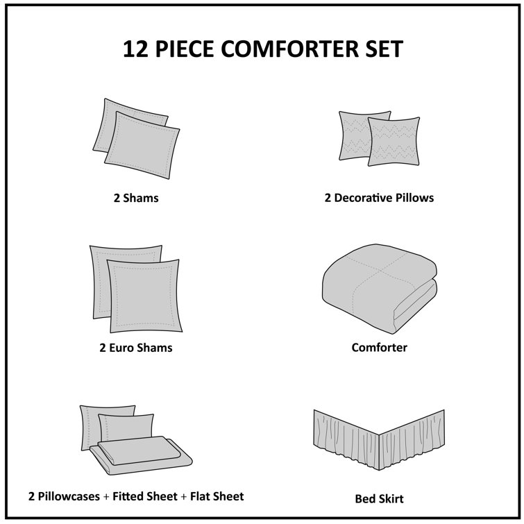 Lavine Queen Gray Cotton 12-Piece Bed in a Bag Set