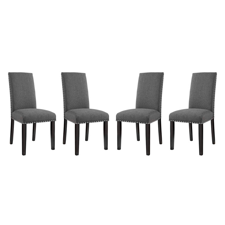 Gray Upholstered Parsons Side Chair with Wood Legs, Set of 4