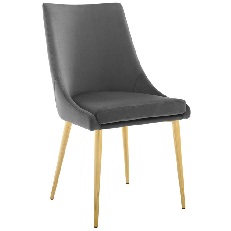 Luxe Gray Velvet Upholstered Dining Chair with Gold Metal Legs
