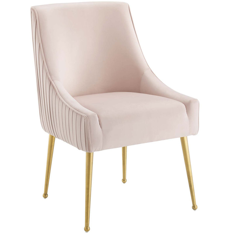 Elegant Pink Velvet Upholstered Dining Chair with Gold Accents
