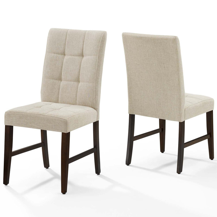Beige Biscuit Tufted Upholstered Parsons Side Chair with Wood Legs